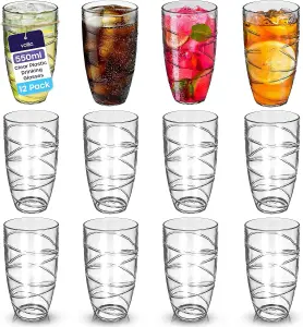 12-Pack Reusable Plastic Drinking Glasses Clear Acrylic Tumblers, Shatterproof and Stackable for Parties, Picnics, and Daily Use