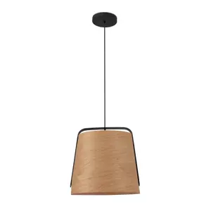 Luminosa Stood 1 Light Dome Ceiling Pendant Black And Cherry Wood, E27