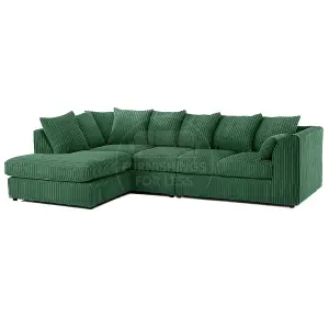 Luxor Green Jumbo Cord Large 5 Seater Corner Sofa Long Left Hand Facing