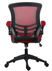 Rainbow Zebra Red Mesh Office Chair with Black Base and Folding Armrests