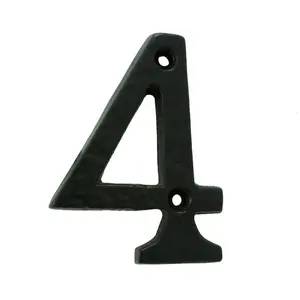 Black Antique Door Number 4 78mm Height 8mm Depth Iron Face Numeral Plaque