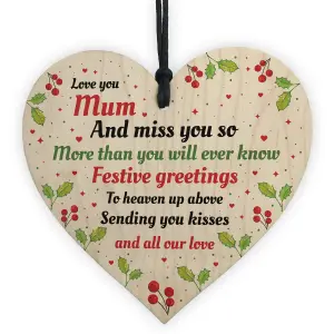 Handmade Mum Memorial Christmas Tree Decoration Wooden Heart Mum Memorial Plaque