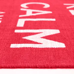 Homescapes Keep Calm And Carry On White Red Rug Hand Woven Base, 60 x 100 cm