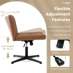 Costway Modern Criss Cross Chair PU Leather Upholstered Armless Cross Desk Chair