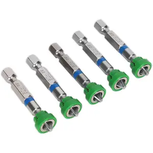 5 PACK 50mm Pozi Head Number 2 Power Tool Bit - Magnetic Holder - S2 Steel Drill Bit