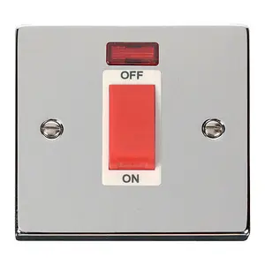 Polished Chrome 1 Gang Size 45A Switch With Neon - White Trim - SE Home