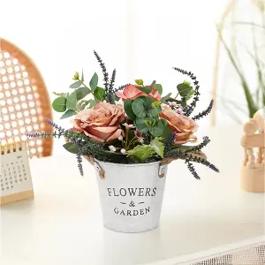 Orange Artificial Potted Rose Flower Tabletop Decor