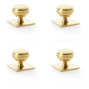 4 PACK - Classic Round Cabinet Door Knob & Matching Backplate - Satin Brass 38mm Handle