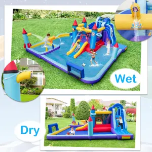 Costway Rocket Theme Inflatable Water Slide Park Kids Inflatable Jumping Castle with 2 Slides Splash Pool Jumping Area