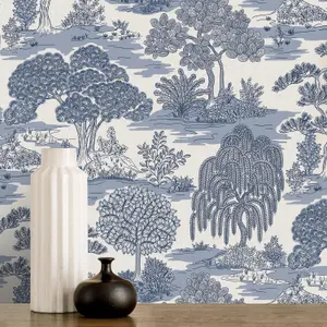 Fine Decor Zen Toile Blue Wallpaper