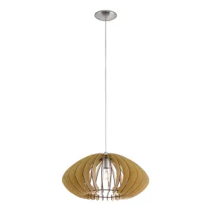 Pendant Ceiling Light Colour Satin Nickel Shade Maple Wood Bulb E27 1x60W