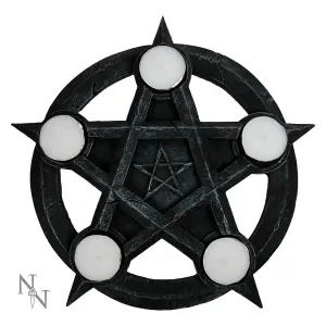 Pentagram Gothic Wiccan Tealight Holder - Black 26cm