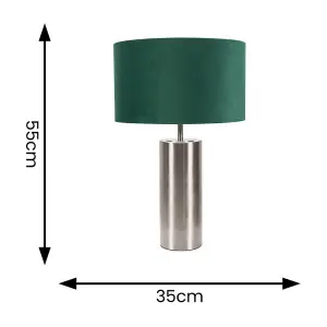 ValueLights Lexy Brushed Chrome Touch Table Lamp with Forest Green Velvet Shade