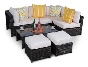 Amalfi 6 Seat Rattan Garden Sofa Set with Coffee Table and 2 Stools - Brown