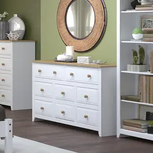 White 6+2 drawer wide chest of drawers, Capri range