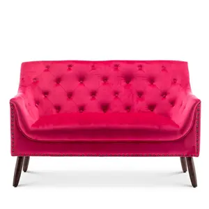 2 Seater Loveseat Small Sofa in Velvet Pink