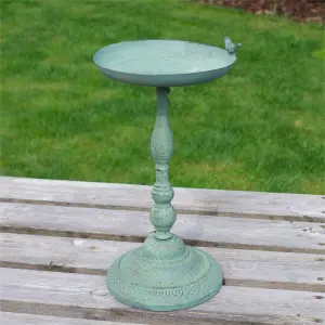 Outdoor Garden Free Standing Weatherproof Pedestal Green Bird Bath Ornament