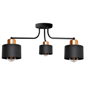 Luminosa Edison Multi Arm Semi Flush Ceiling Light Black, Copper 65cm