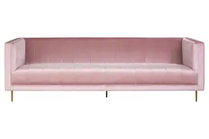 Interiors by Premier 3 Seat Pink Sofa, Plush Pink Velvet Upholstered Settee Sofa, Classic Style Sofa Couch For Outdoor Patio