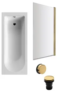 Round Single Ended Bath, Square Brushed Brass Screen and Waste-1700x700mm