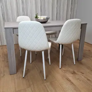 Grey Dining Table Set With 4 White Stitched Chairs Kitchen Dining Table for 4 Dining Room Dining Set