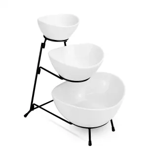 3 Tier Serving Set White Ceramic Bowls - M&W