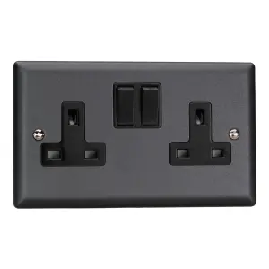 Varilight 2-Gang 13A Double Pole Switched Socket Matt Black