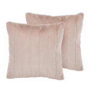 Set of 2 Cushions PUMILA Faux Fur 45 x 45 cm Solid Pastel Pink