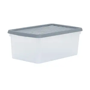 3 x Wham Box 9L Stackable Plastic Storage Box & Lid Clear/Steel