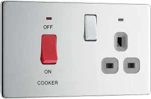 BG FPC70G Nexus Screwless Flat-Plate Switched Socket Cooker Unit Polished Chrome Grey Insert 45A