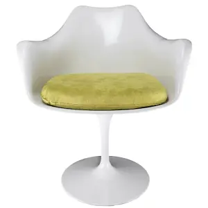 White Tulip Armchair with Luxurious Green Cushion