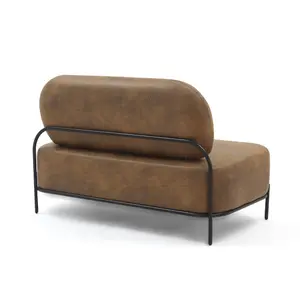 2 Seater Loveseat Small Sofa in Brown Faux Leather Suede Fabric