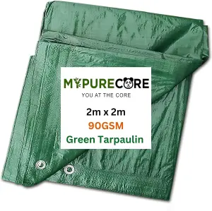 Green Tarpaulin - Heavy Duty Waterproof Cover Plastic Sheet Tarp - Durable Sheet - UV, Dust, Rain, Ground Sheets 2m x 2m