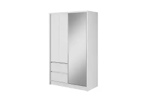 Sara Mirrred Wardrobe 130cm with Drawers in White