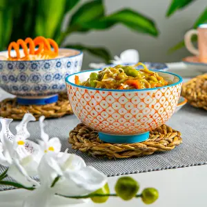 Nicola Spring Hand-Printed Rice Bowl - Japanese Style Porcelain Ramen Dessert Crockery - 12cm - Orange