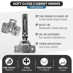 20 PACK Premier Soft Close Kitchen/ Bedroom Cabinet Door Hinges Including Screws and Clip on Backplate Adjustable