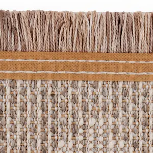 Neutral Beige Brown Scandi Fringed Living Area Rug 120cm x 170cm