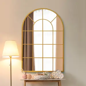 MirrorOutlet The Arcus Gold Framed Arched Window Leaner/Wall Mirror 120CM x 80CM