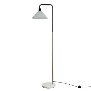 ValueLights Style Black/Chrome Metal & White Marble Base Floor Lamp With Frosted Glass Shade With 4w LED Filament Bulb Warm White