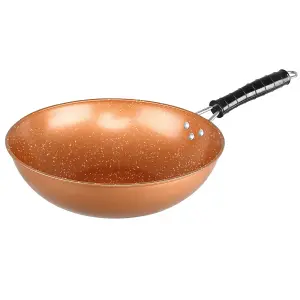 Copper Wok Stir Fry Non Stick Cooking Frying Pan Cookware Large 30cm 12"