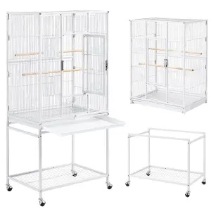 Yaheetech White Mobile Metal Bird Cage w/ Detachable Stand Large