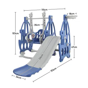 3 in 1 Blue and Grey Slide and Swing Set Play Set with Basketball Hoop W 1330 x D 1530 x H 1030 mm