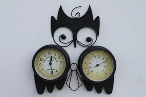 Owl Design Decorative Garden Clock With Thermometer for Outdoor or Indoor Use