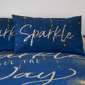 Catherine Lansfield Christmas Sparkle Reversible King Duvet Cover Set with Pillowcases Navy Blue