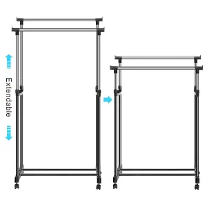 Adjustable Clothes Drying Rack-Double Rail Rod with Shoe Rack