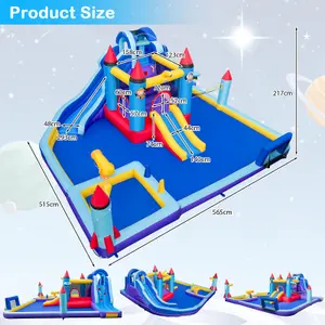 Costway Rocket Theme Inflatable Water Slide Park Kids Inflatable Jumping Castle with 2 Slides Splash Pool Jumping Area