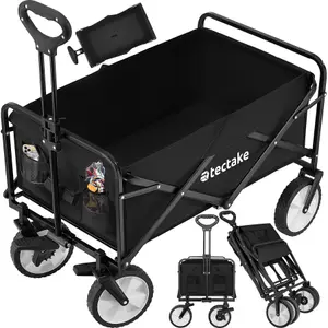 Garden Trolley Leon - foldable, with brakes, fabric insert, 2 pockets, bag - black