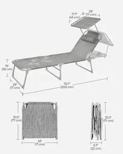 SONGMICS Sun Lounger, Folding , Large Reclining Sun Chair, 71 x 200 x 38 cm, Max. Load 150 kg, with Sunshade Headrest