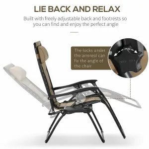 Outsunny Zero Gravity Lounger Folding Recliner Chair w/ Cup Holder Padded Pillow