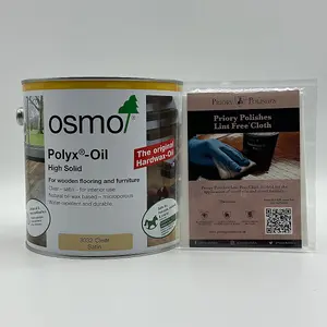 Osmo Polyx Oil Clear Satin 2.5 Litre (3032) & Free Priory Polishes Lint Free Cloth